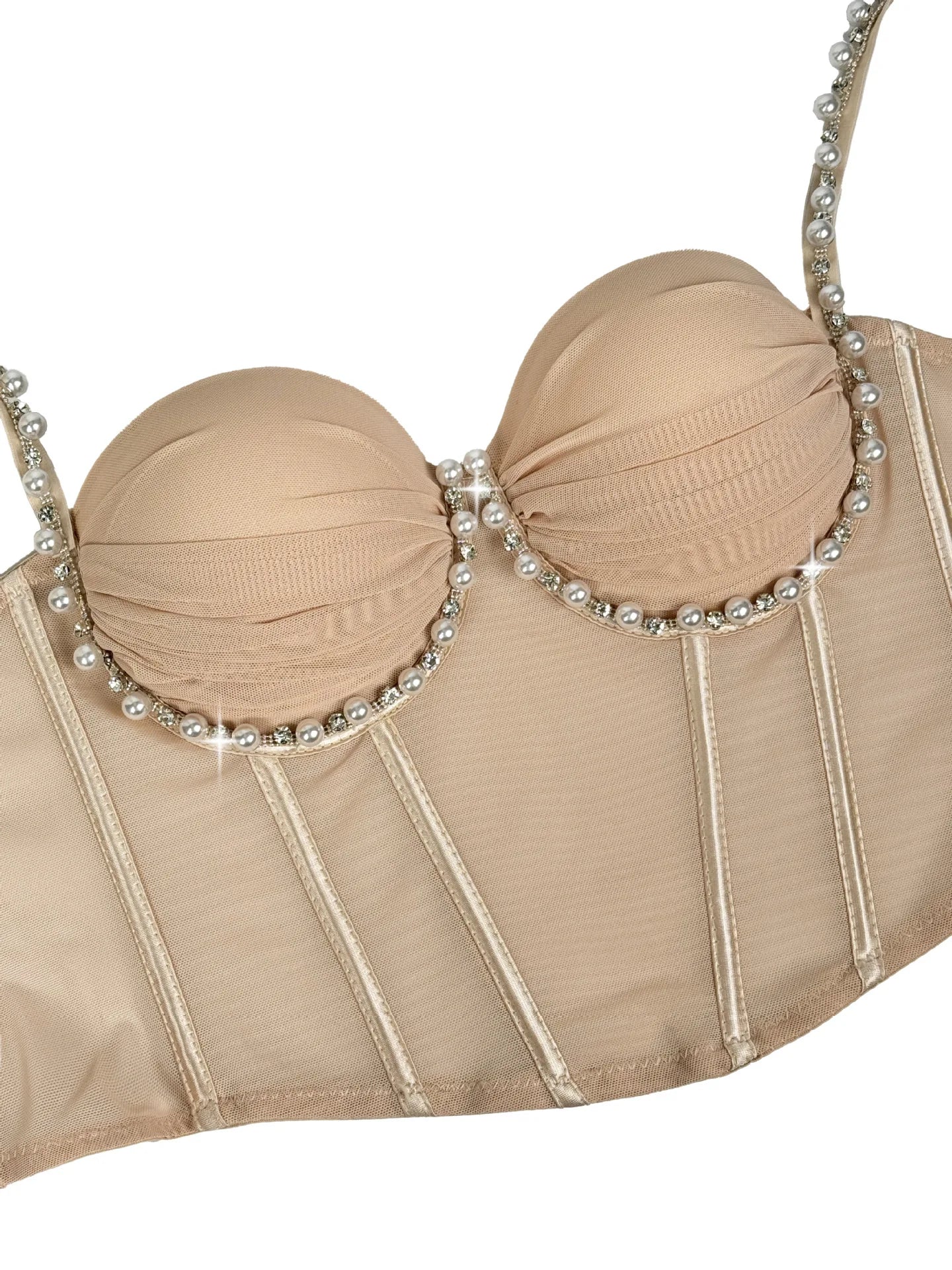 Pearl & Rhinestone Embroidered Bustier Corset Crop Top High Street Bralette
