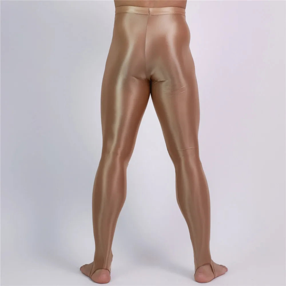 Men's Oil Glossy Sheer High-Stretch Pencil Pants Satin Smooth Leggings