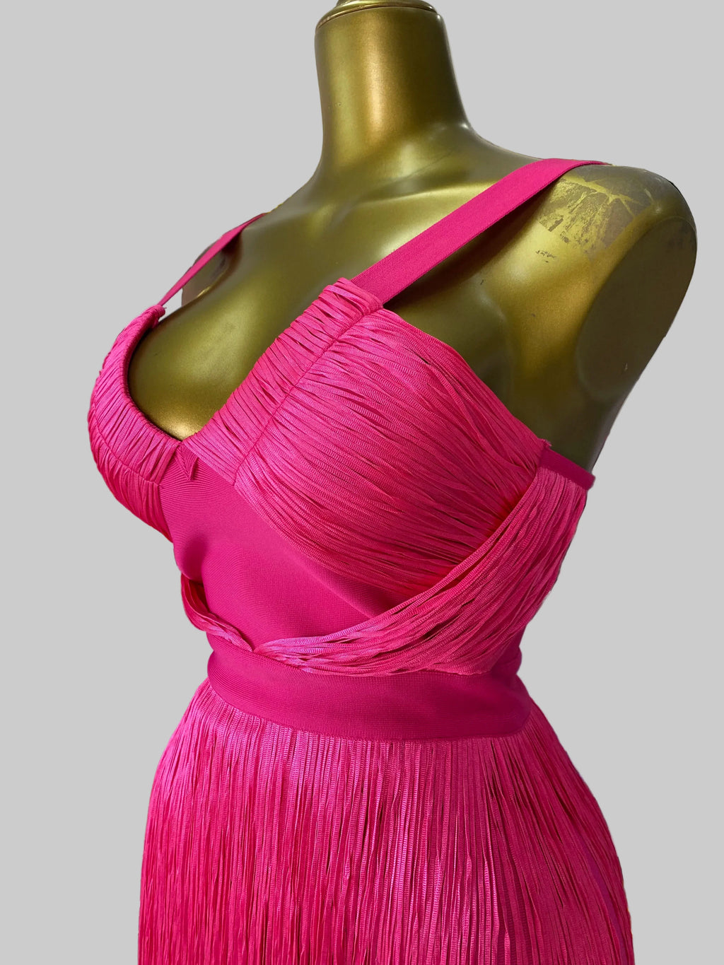 Hot Pink Asymmetrical Fringe Bandage Midi Dress & One-Shoulder Gala Party Dress
