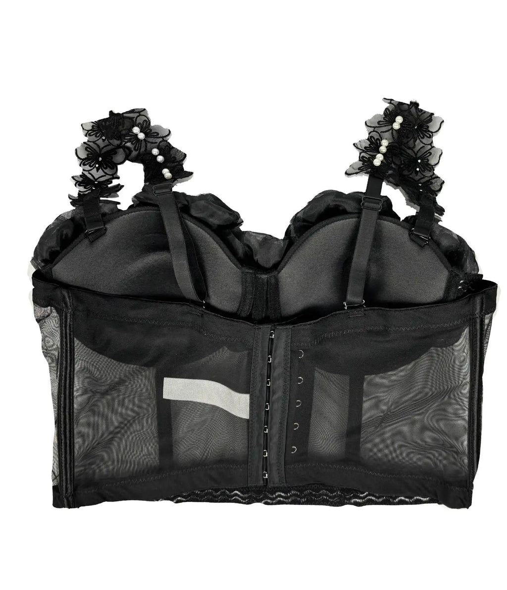 Diamond Rhinestone Leaf Embroidered Bustier Top & Corset Bralette