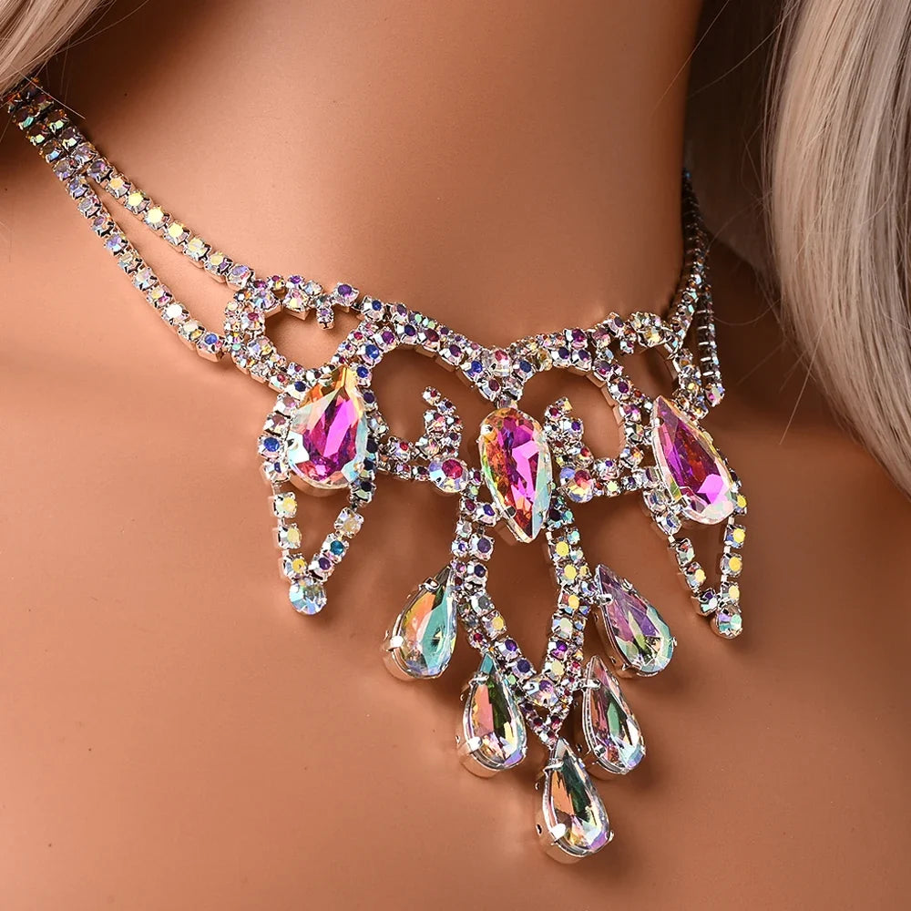 AB Rhinestone Water Drop Necklace