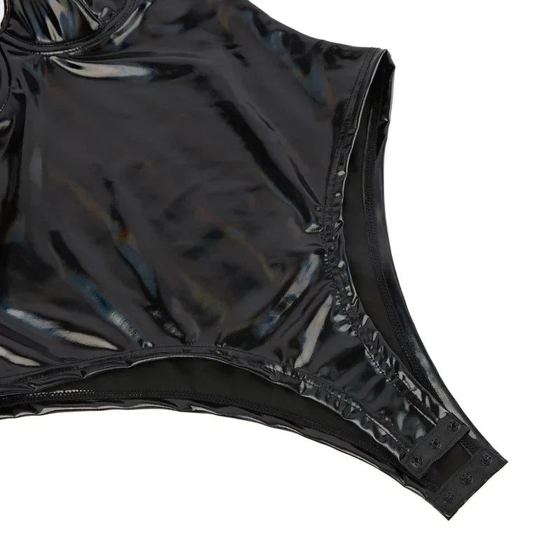 Gothic PU Leather Push-Up Corset Bodysuit & Underwire Bustier Shaper