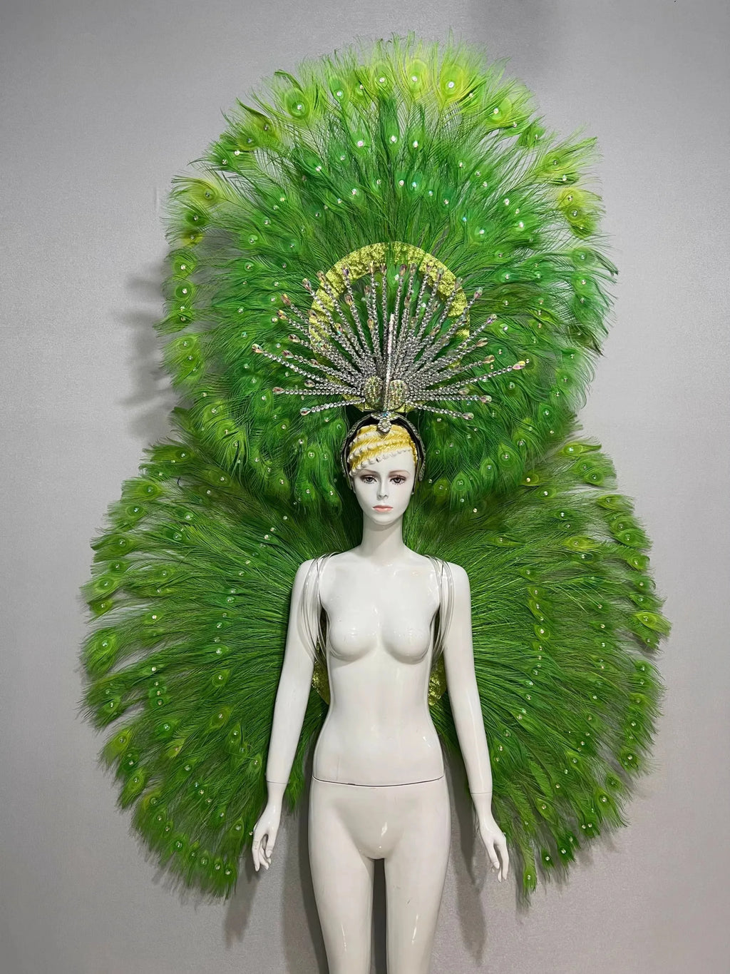 Showgirl Feather Backpiece and Rhinestone Headdress Set