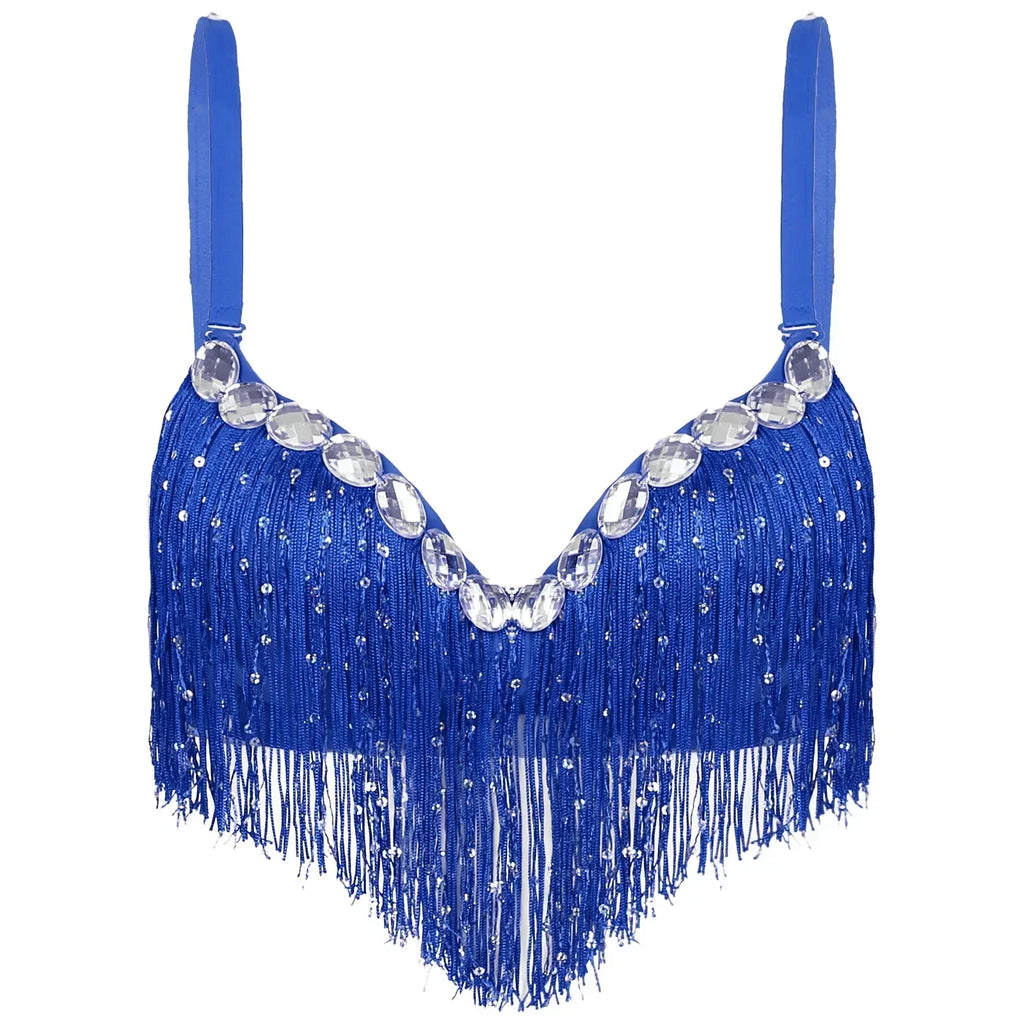 The Stardust Oasis Sirena – Sequined Tassel & Rhinestone Push-Up Belly Dance Bra Top