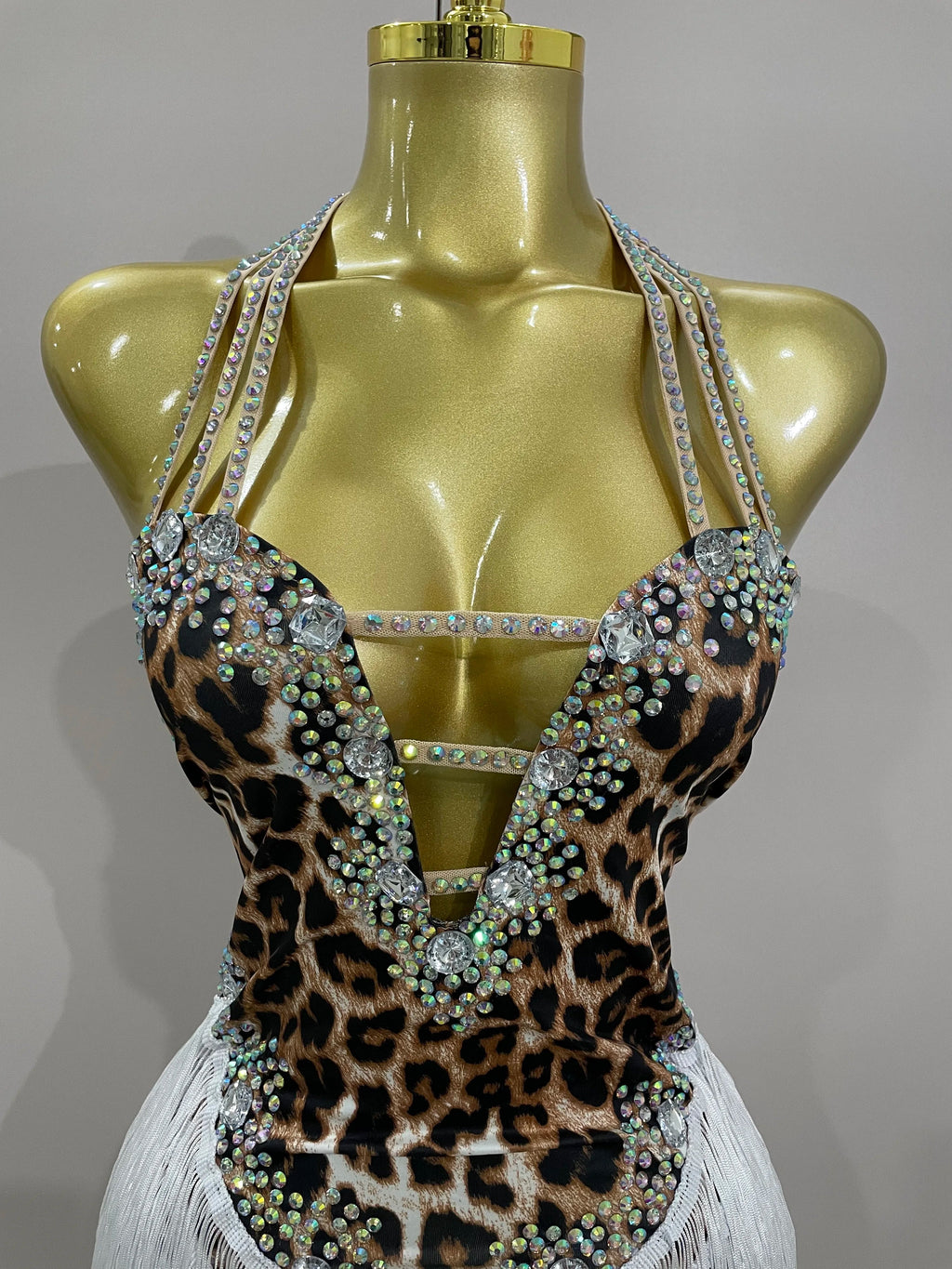 The Wildcat Stardust Tassel Bodysuit – Luxury Rhinestone Leopard Showgirl Costume