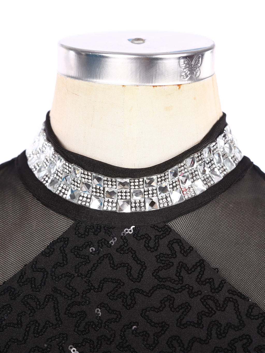 Women Sequins Diamond Latin Jazz Dance Costume Sleeveless Cutout Back Flowy Tassel Dress Leotard Tango Cha-Cha Samba Dancewear