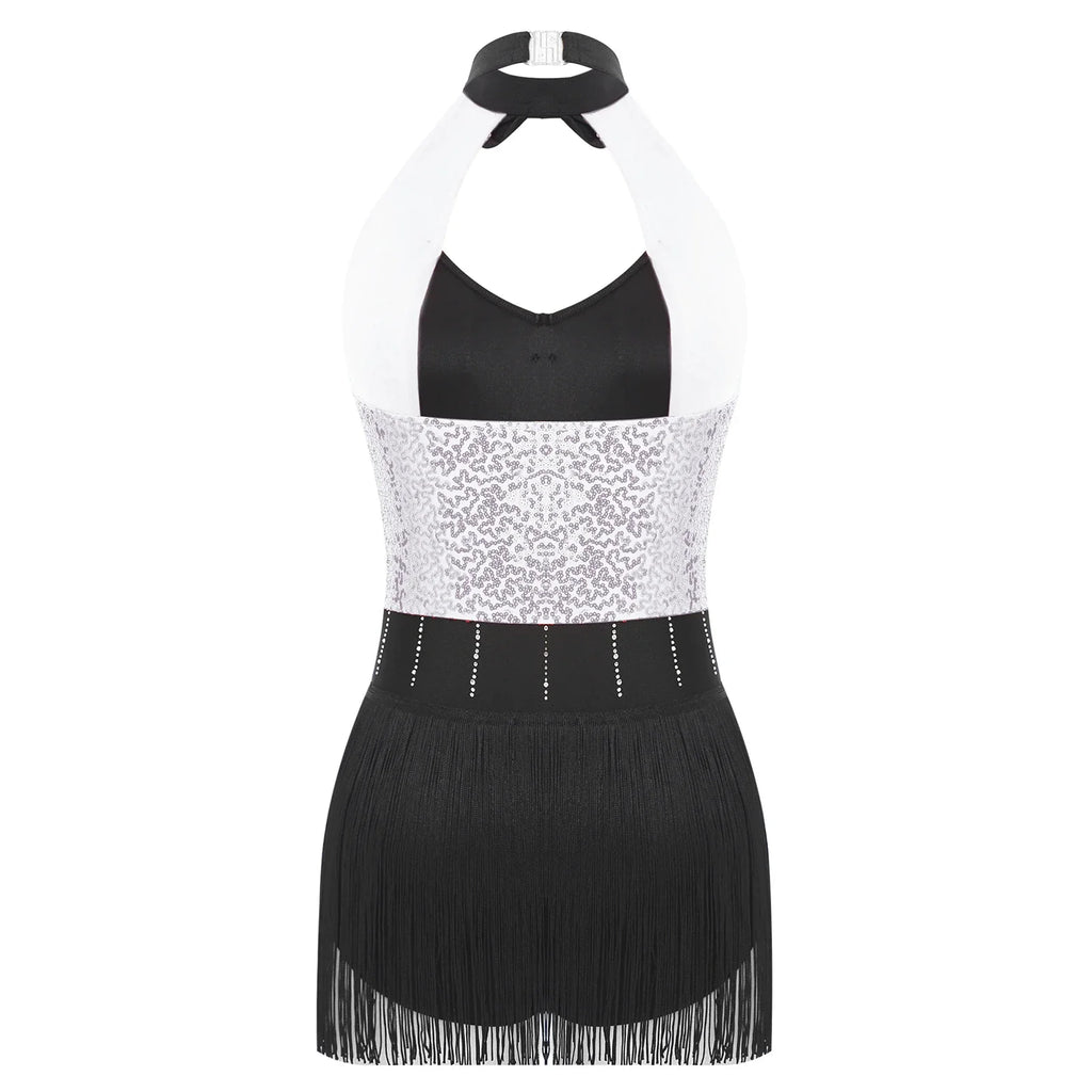 The Stardust Tuxedo Tassel Bodysuit – Luxury Sequins & Rhinestone Showgirl Leotard