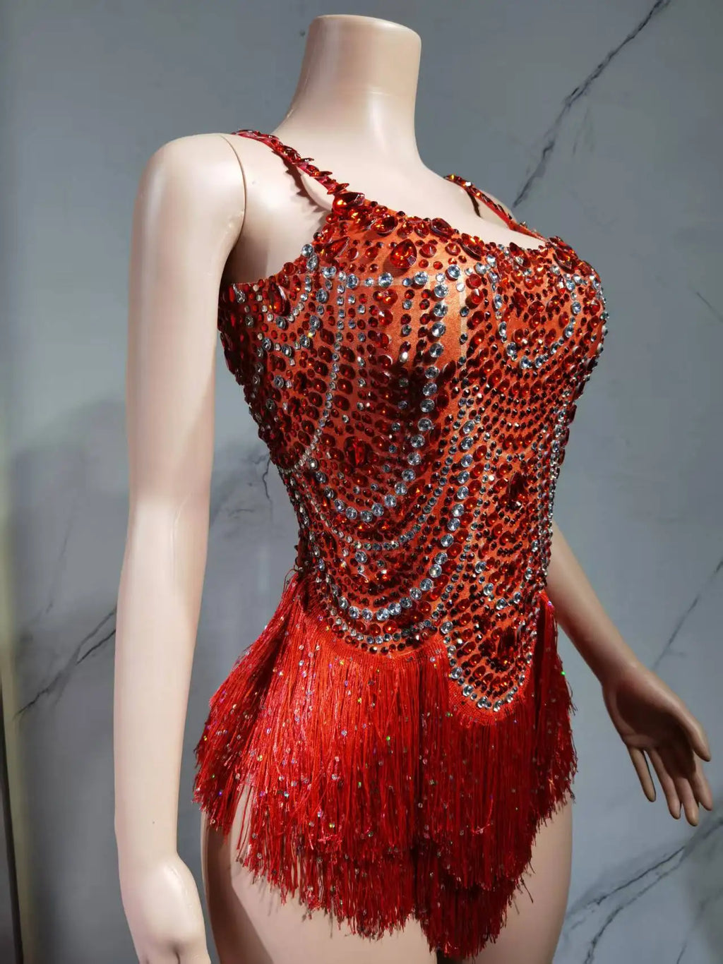 The Stardust Festival Fringe Bodysuit – Luxury Rhinestone Tassel Showgirl Costume