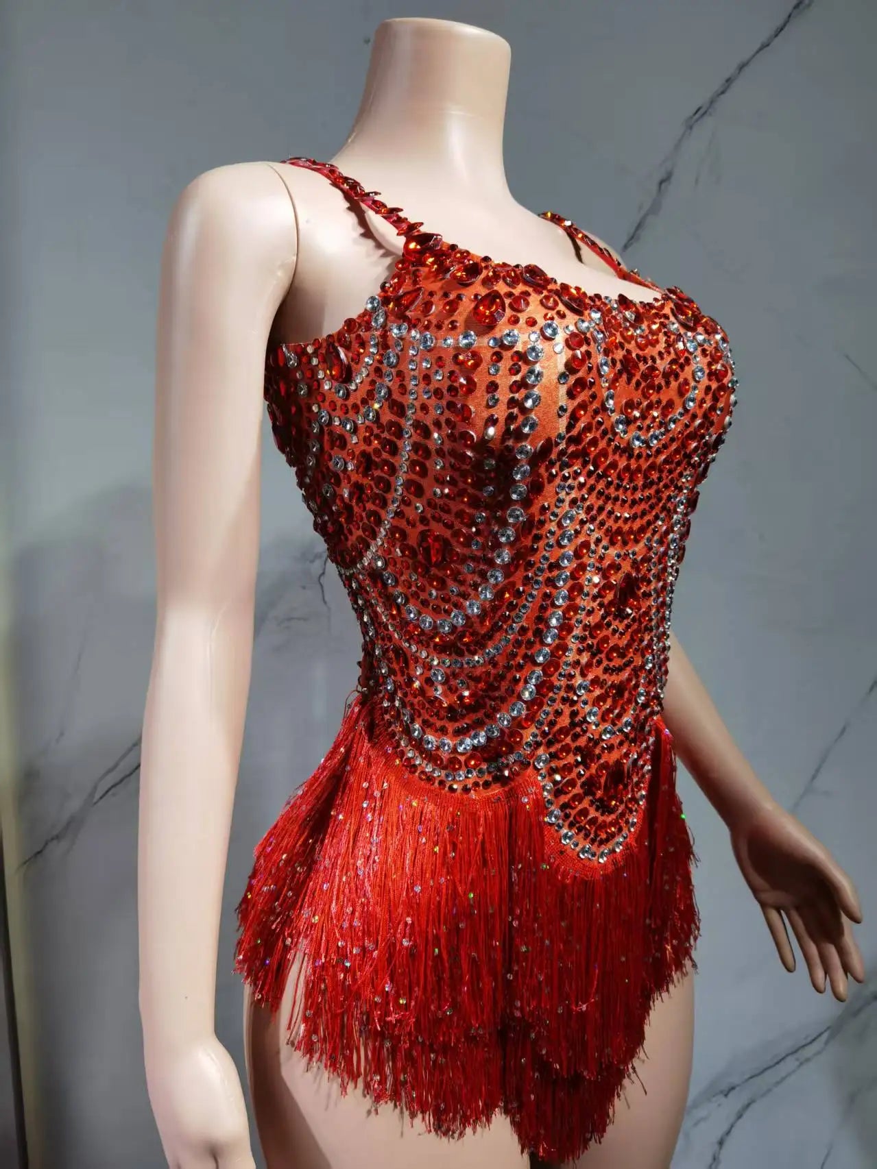The Stardust Festival Fringe Bodysuit – Luxury Rhinestone Tassel Showgirl Costume