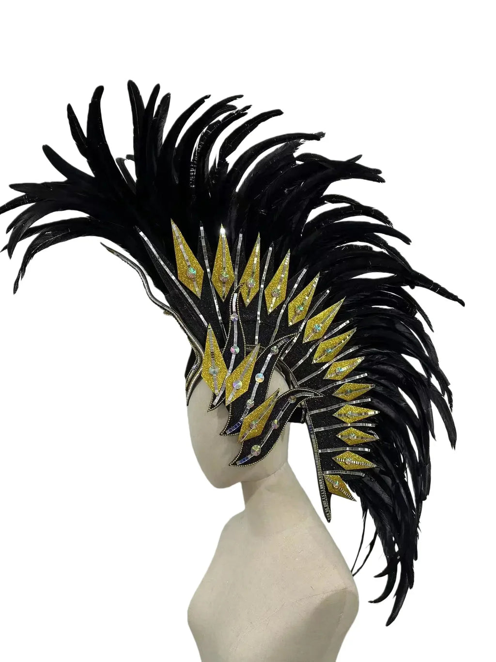 The Stardust Dark Empress – Premium Black Feathered Carnival & Gogo Headdress