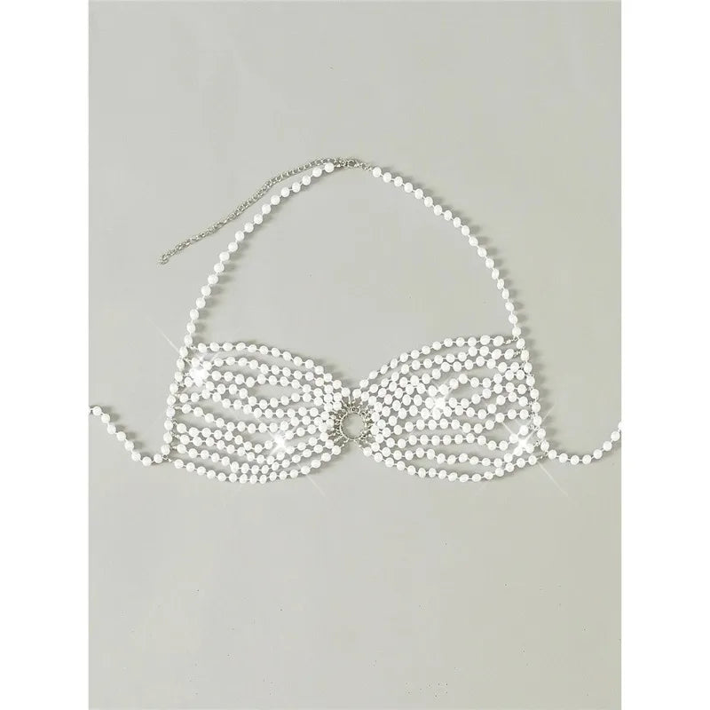 The Venus Pearl Halter Bikini Top – Luxury Woven Diamond & Pearl Showgirl Swimwear