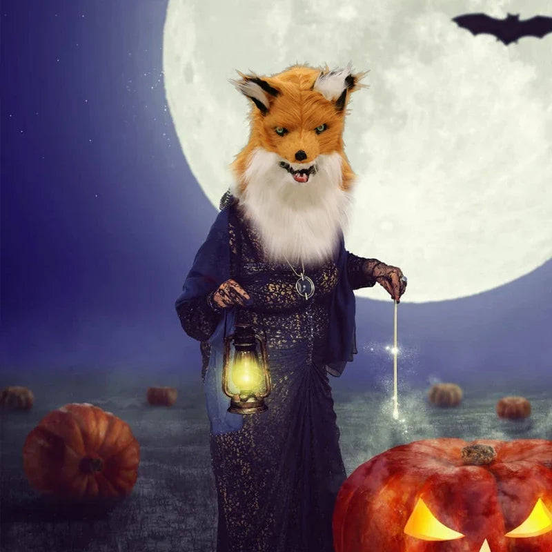 Movable Mouth Fox Mask Halloween Costume Cosplay Party Mouth Mover Wolf Masks Animal Panda Husky Orangutan Artificial Fur Mask