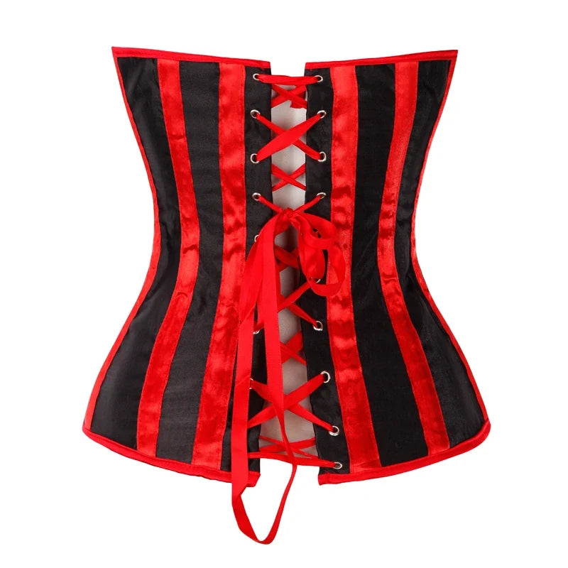 Gothic Striped Satin Halter Underbust Corset Vest 12 Spiral Steel Bones Bustier