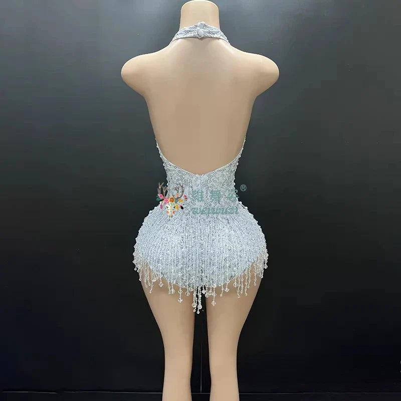 The Stardust Gradient Siren Dress – Luxury Rhinestone Tassel Latin Dance Costume