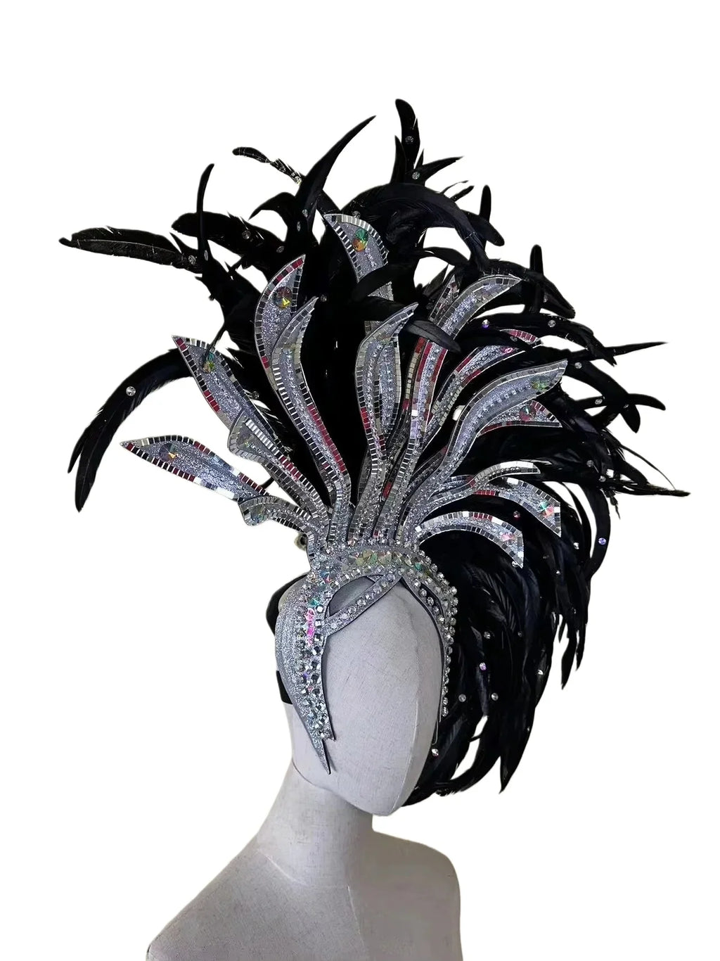 The Stardust Shadow Monarch – Premium Black Feathered Samba & Carnival Crown