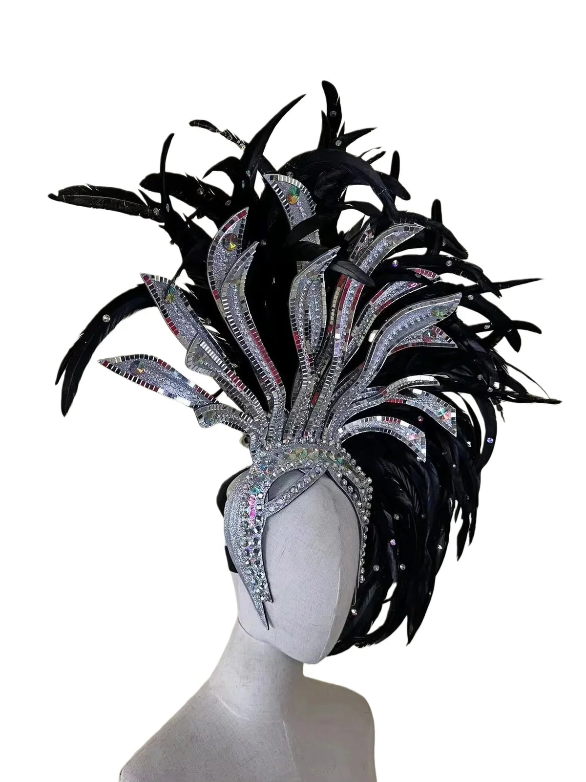 The Stardust Shadow Monarch – Premium Black Feathered Samba & Carnival Crown