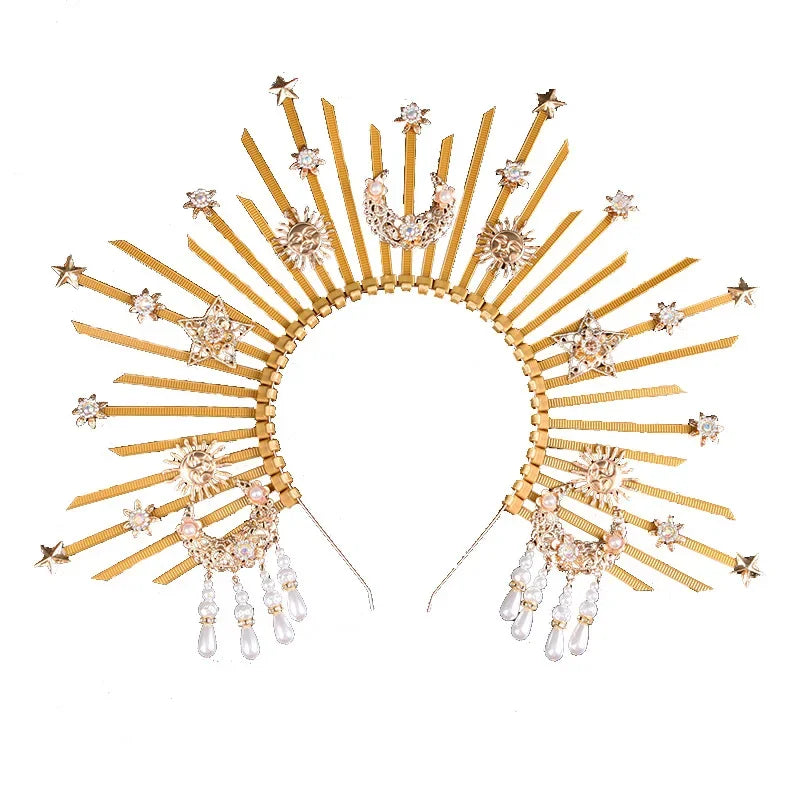 Sunburst Spike Sun Crown-Moon Star Greek Goddess Gold Halo Headband