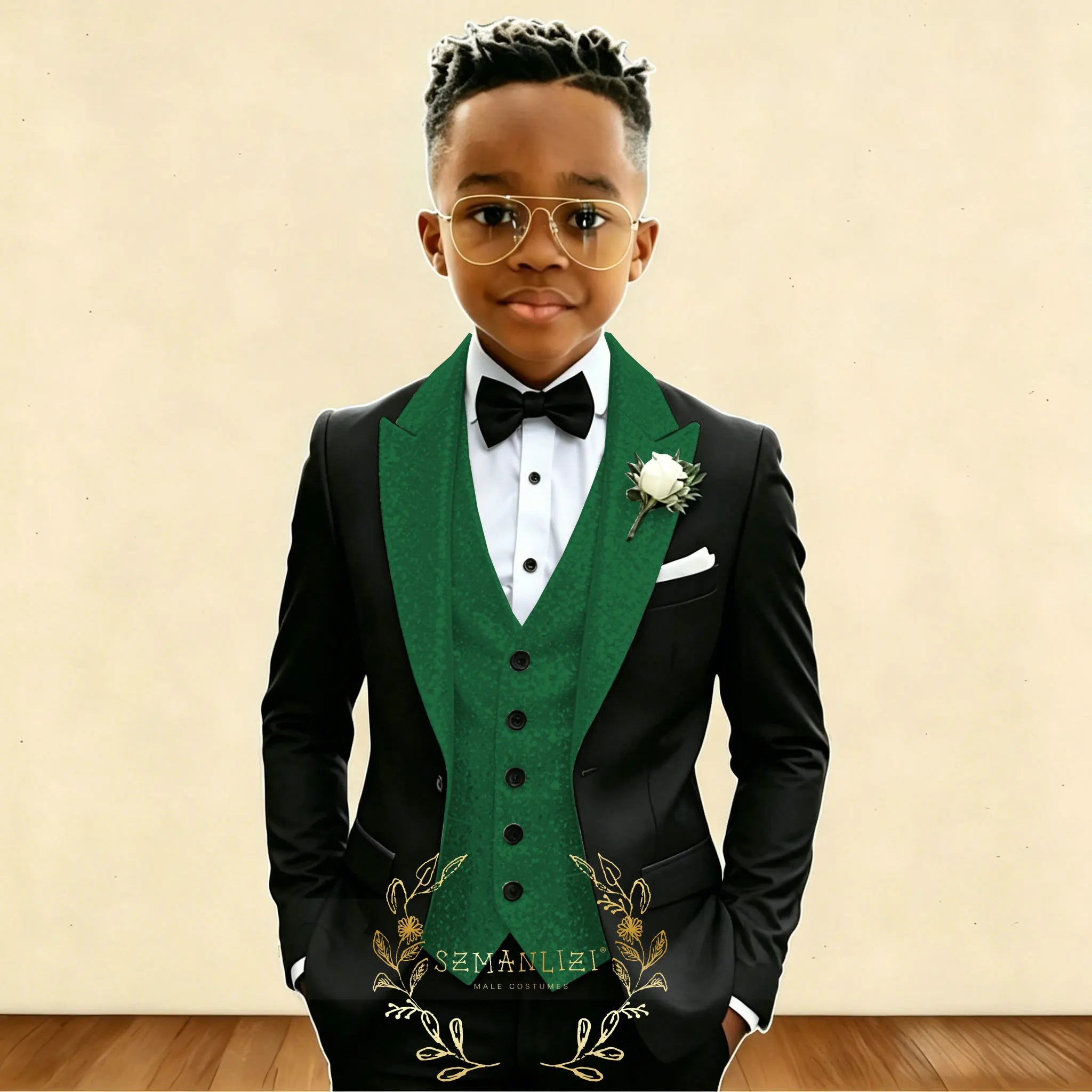 Black And Gold Sequin Boy's Suit Attire Peaked Lapel Children Wedding Party Tuxedos 3 Pieces Sets costume garçon cérémonie 2026