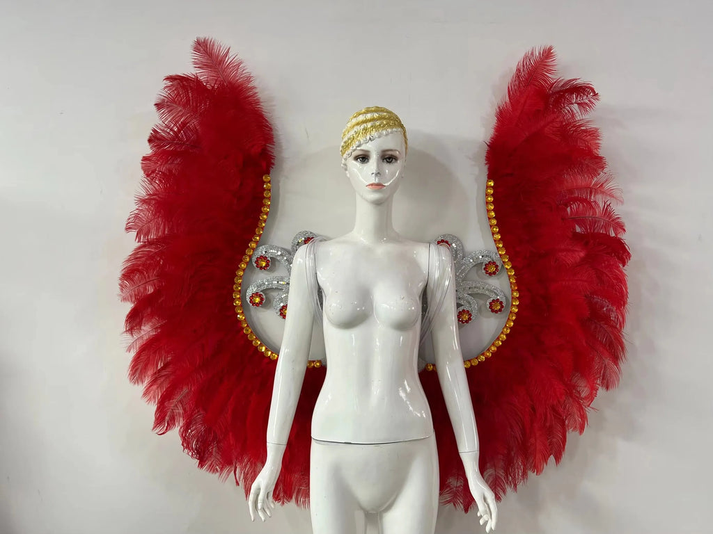 Two-Layer Feather Backpiece with Matching Rhinestone Headdress
