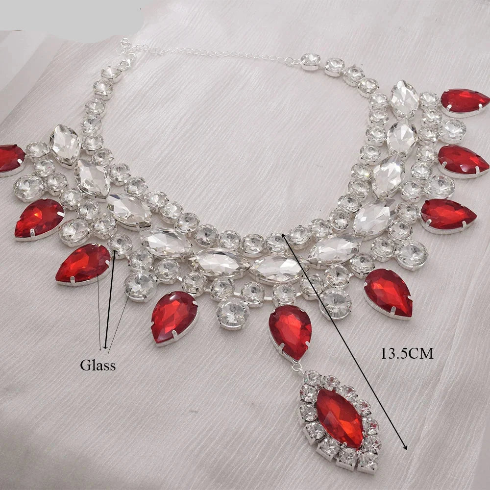 Rhinestone Water Drop Pendant Necklace & Earring Set