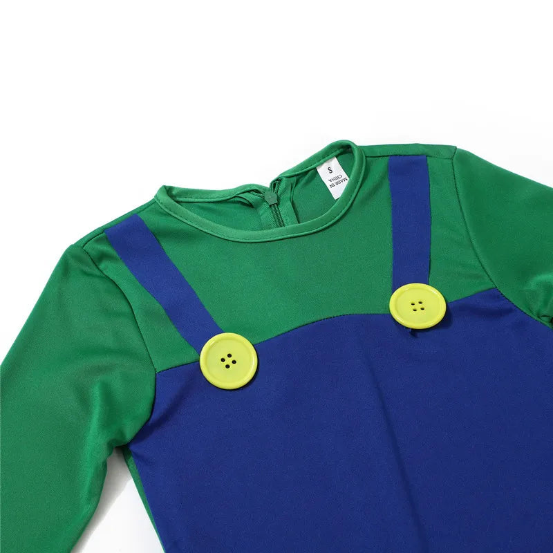 Boy Red & Green Game Jumpsuit Costume with Hat, Beard & Gloves