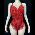 Sparkly Rhinestone & Tassel Bodysuit Stage Performance Dance Costume
