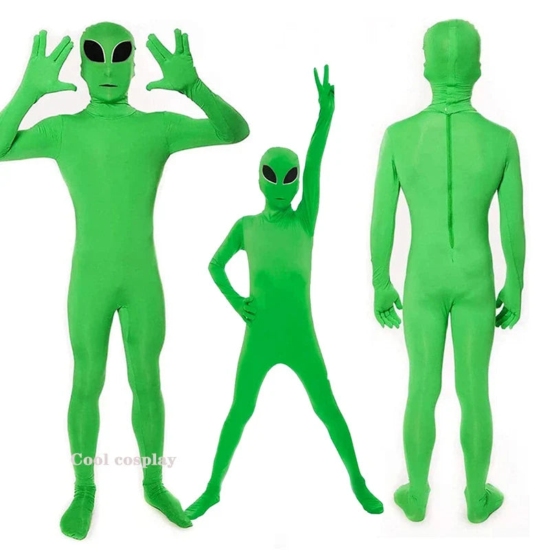 Alien Cosplay Costume – Green Zentai Jumpsuit for Kids & Adults