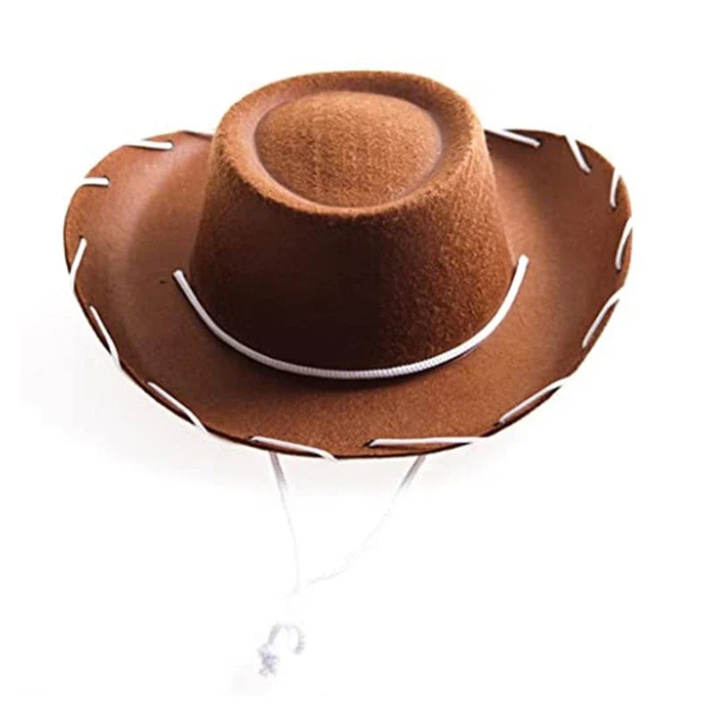Kids Adjustable Felt Cowboy Hat – Wool/Faux Leather Western Cowgirl Costume Hat (Brown or Red)