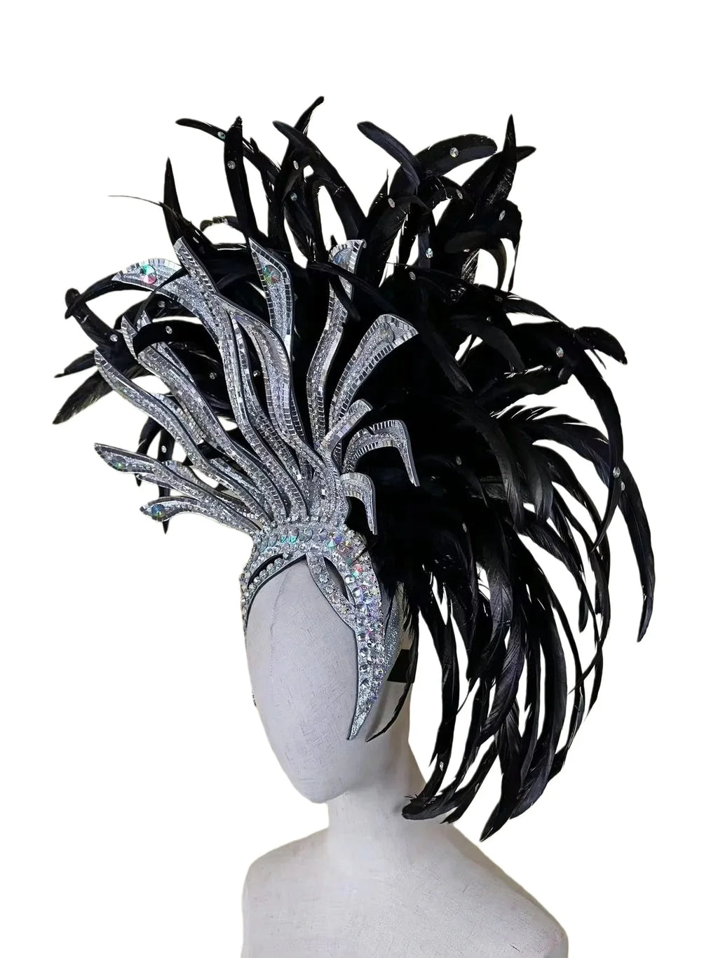 The Stardust Shadow Monarch – Premium Black Feathered Samba & Carnival Crown