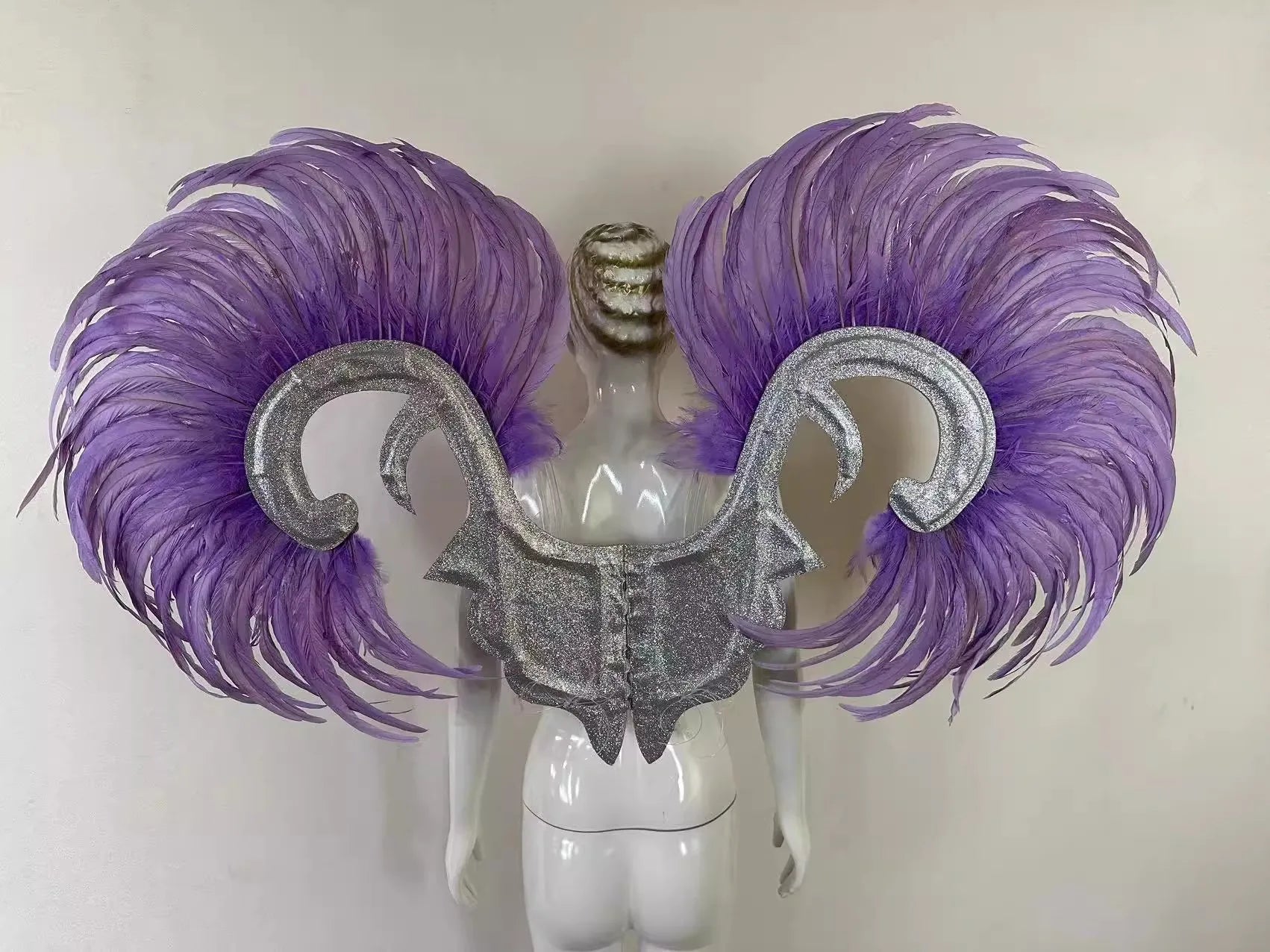 Showgirl Feather Wing Backpiece with Rhinestone Scroll Frames