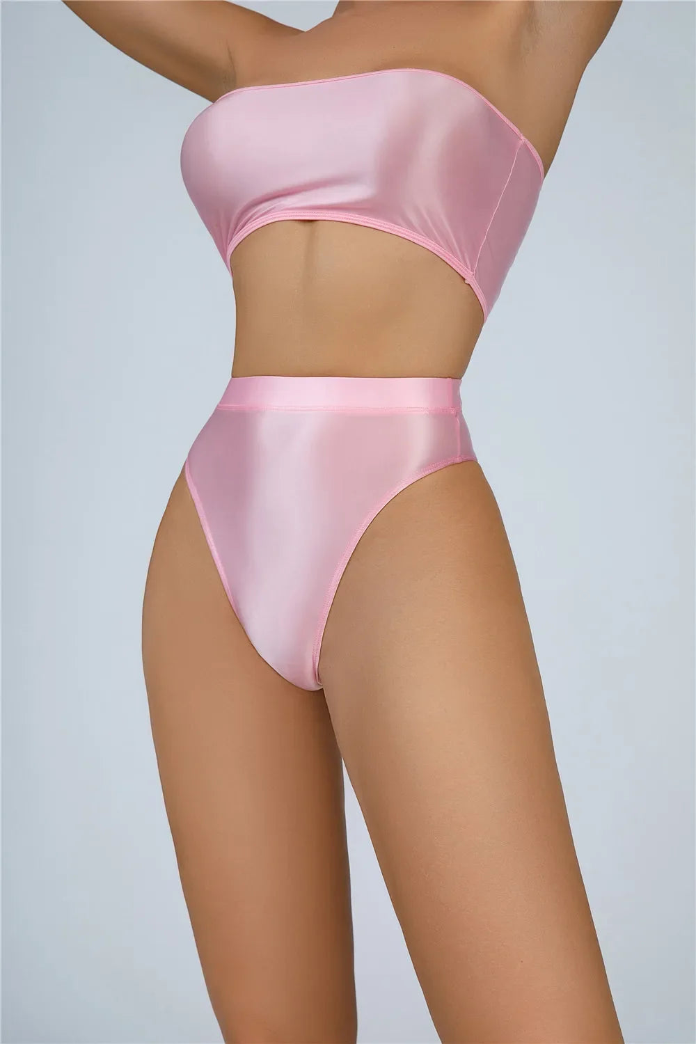High-Waist Oil Glossy Sheer G-String Thong Satin Smooth Seamless Briefs
