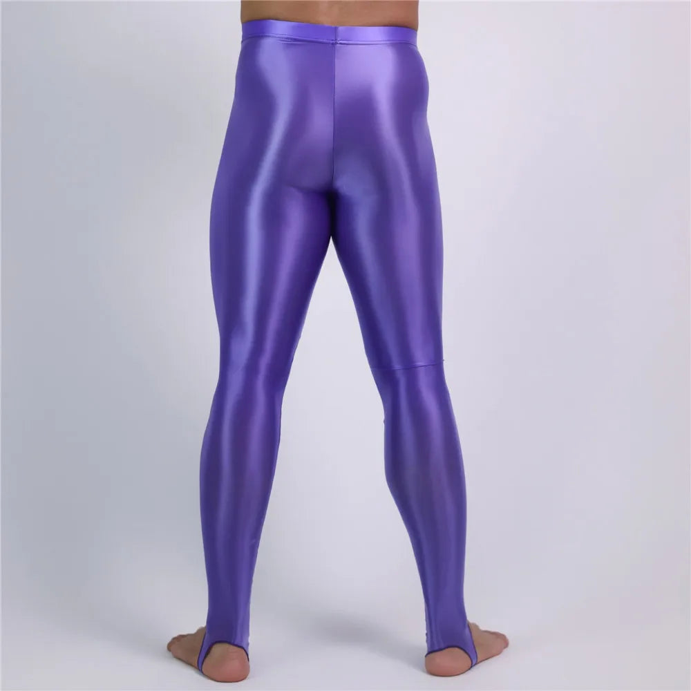 Men's Oil Glossy Sheer High-Stretch Pencil Pants Satin Smooth Leggings