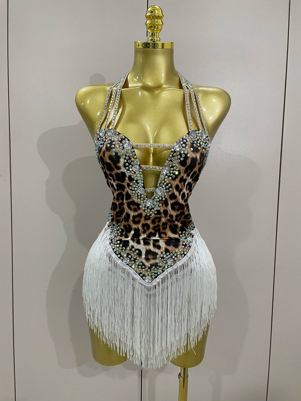 The Wildcat Stardust Tassel Bodysuit – Luxury Rhinestone Leopard Showgirl Costume