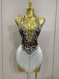 The Wildcat Stardust Tassel Bodysuit – Luxury Rhinestone Leopard Showgirl Costume