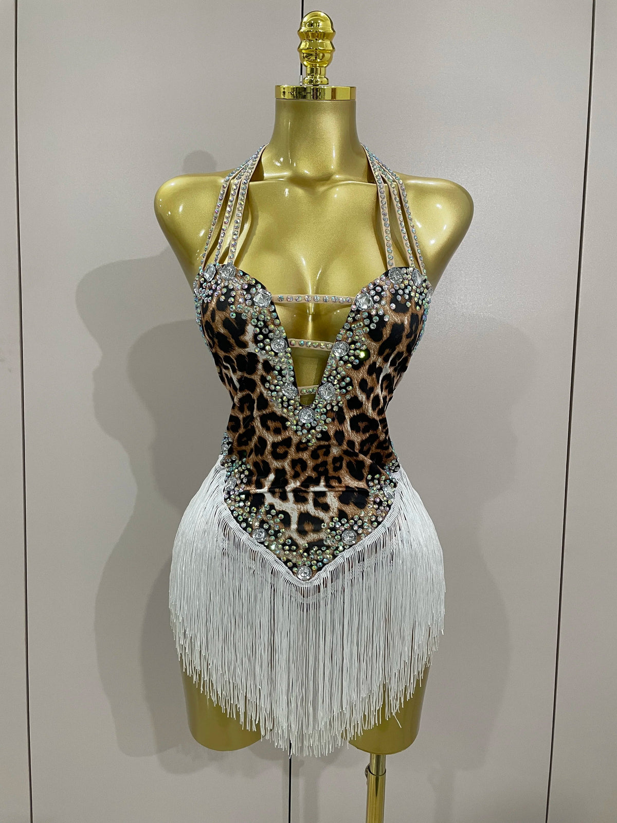 The Wildcat Stardust Tassel Bodysuit – Luxury Rhinestone Leopard Showgirl Costume