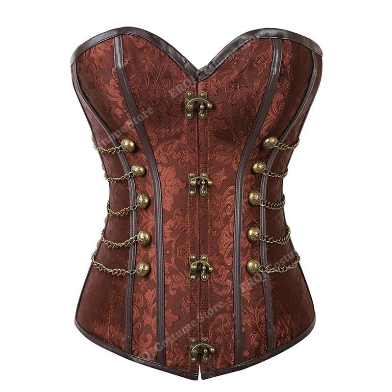 Steampunk Corset Women Plus Size Pirate Corset Top Overbust Halloween Lace Up Costume Gothic Steampunk Corset Metallic Red Brown