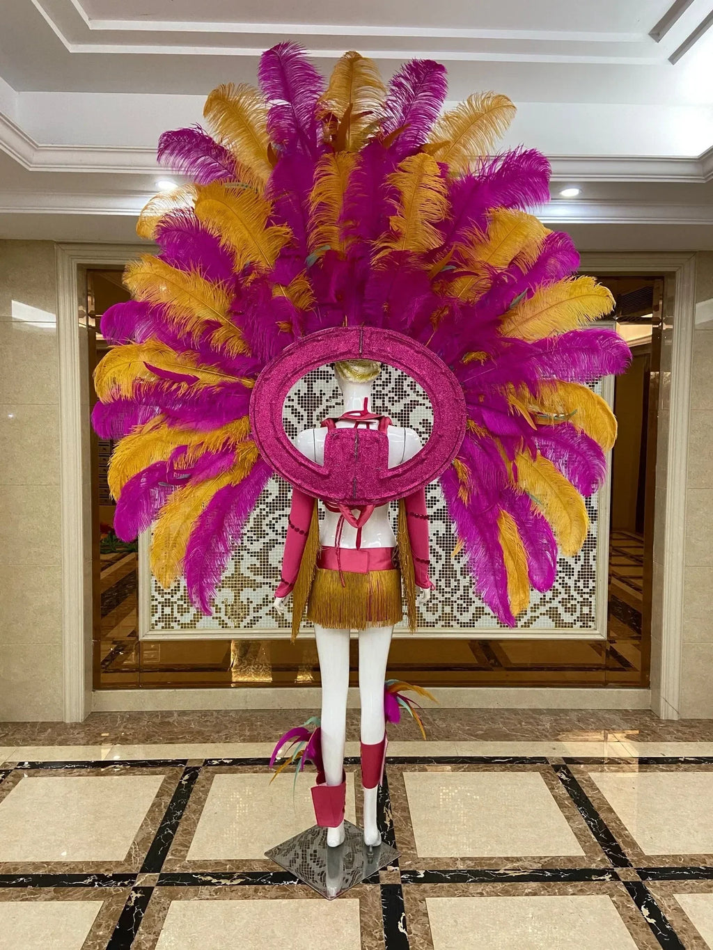 Regal Feathered Backpiece and Rhinestone Costume Set