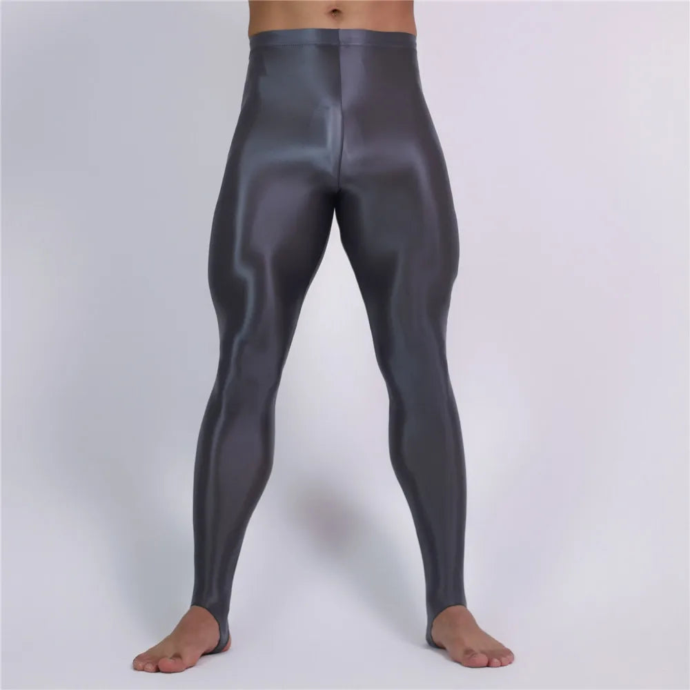 Men's Oil Glossy Sheer High-Stretch Pencil Pants Satin Smooth Leggings