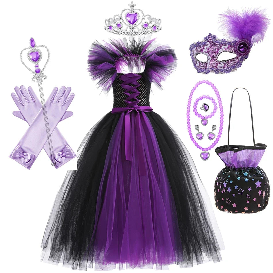 Girls Maleficent Costume Dress – Luxury Villain Tulle Gown