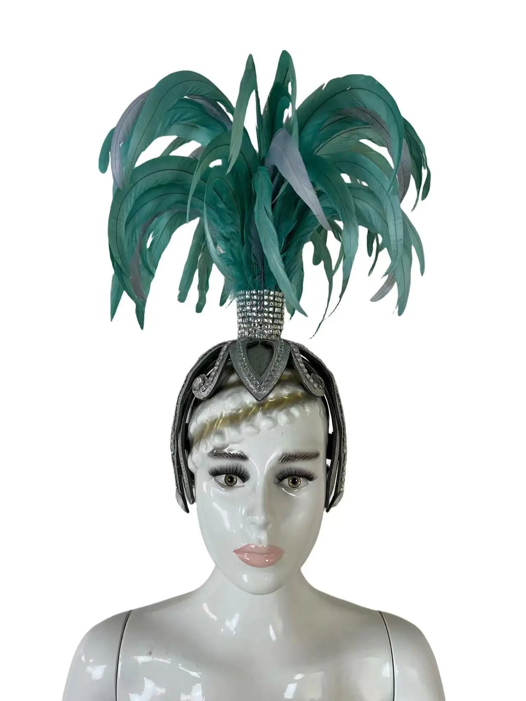 The Stardust Dionysia – Mint Green Feather Carnival & Masque Ball Headdress