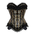 Leopard Satin Overbust Corset Lace Bowknot Clubwear Showgirl Body Shaper