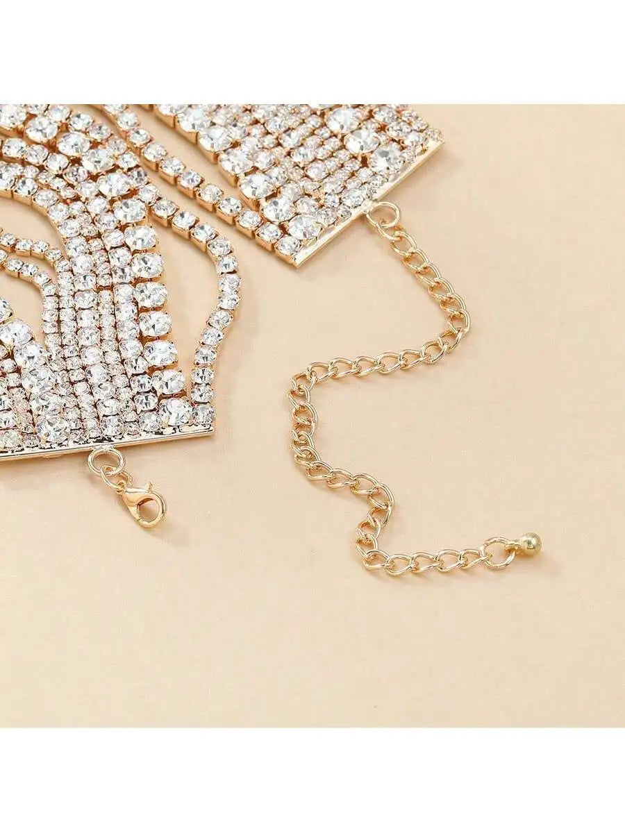 Multi Layered Rhinestone Chain Choker Necklace