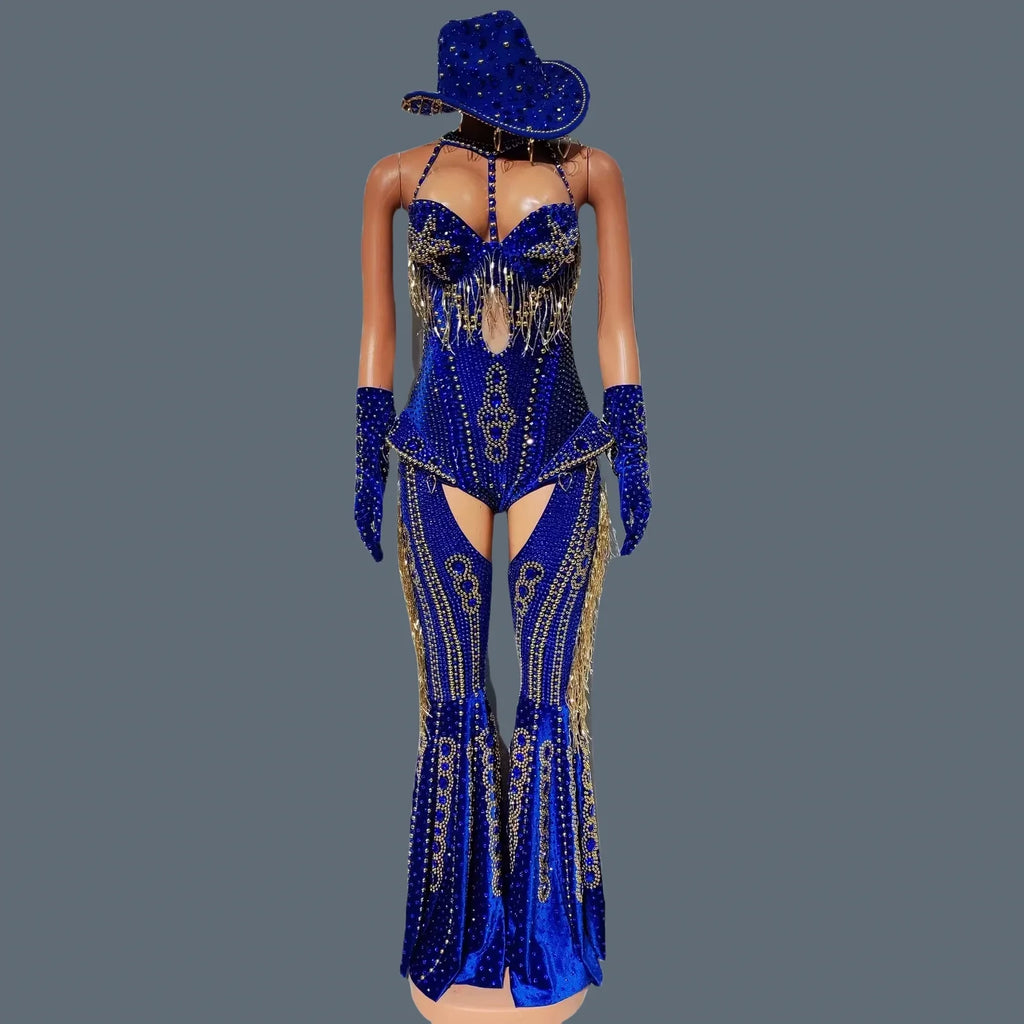 The Stardust Showstopper 4-Piece Rhinestone Ensemble – Luxury Stage Bodysuit & Jumpsuit Set
