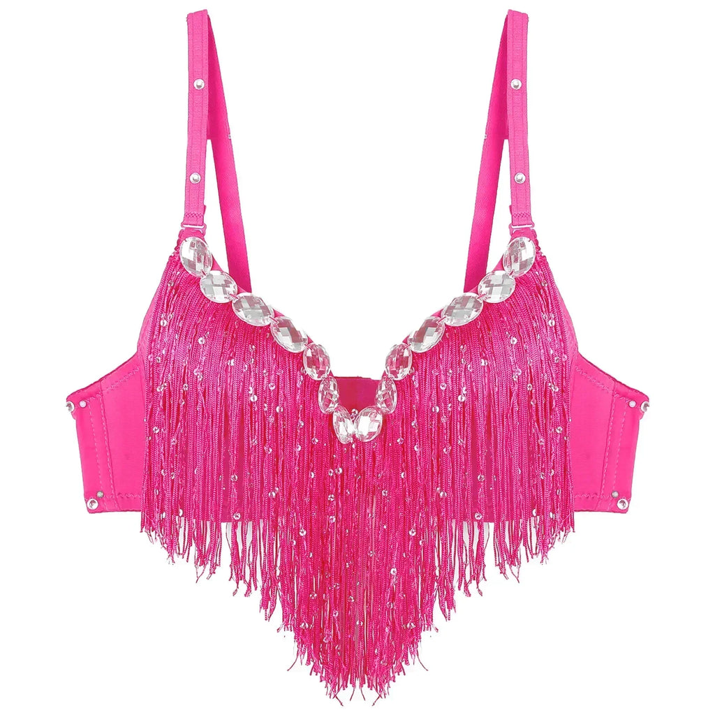 The Stardust Oasis Sirena – Sequined Tassel & Rhinestone Push-Up Belly Dance Bra Top