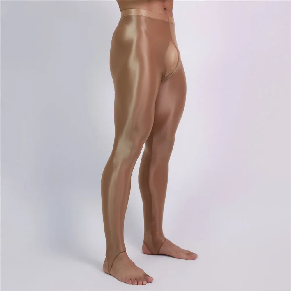 Men's Oil Glossy Sheer High-Stretch Pencil Pants Satin Smooth Leggings