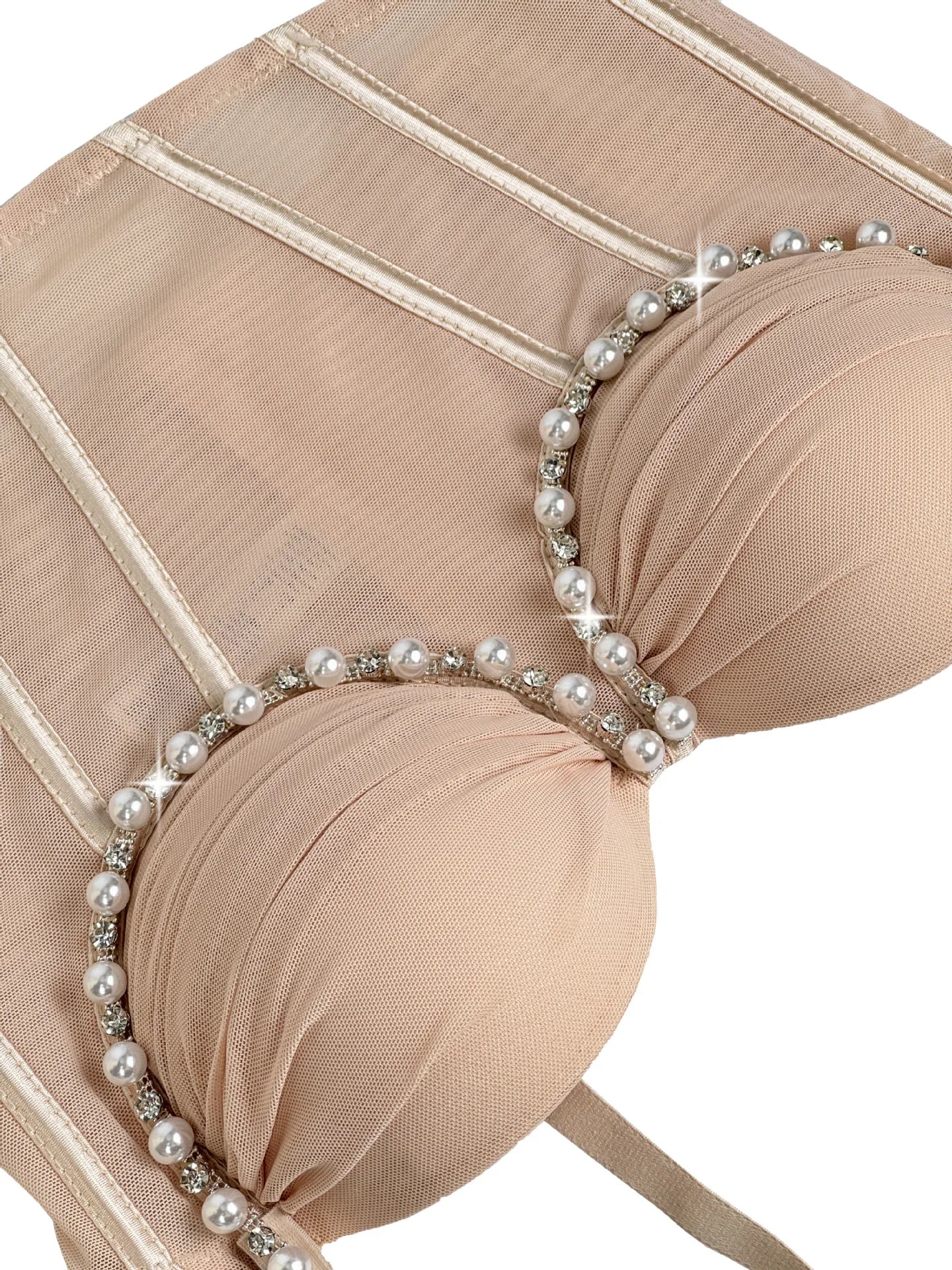 Pearl & Rhinestone Embroidered Bustier Corset Crop Top High Street Bralette
