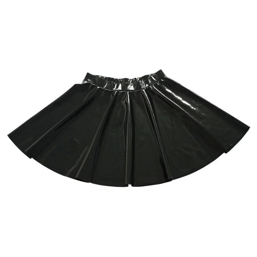 Gothic PU Leather PVC Shiny Flared Pleated Mini A-Line Skirt