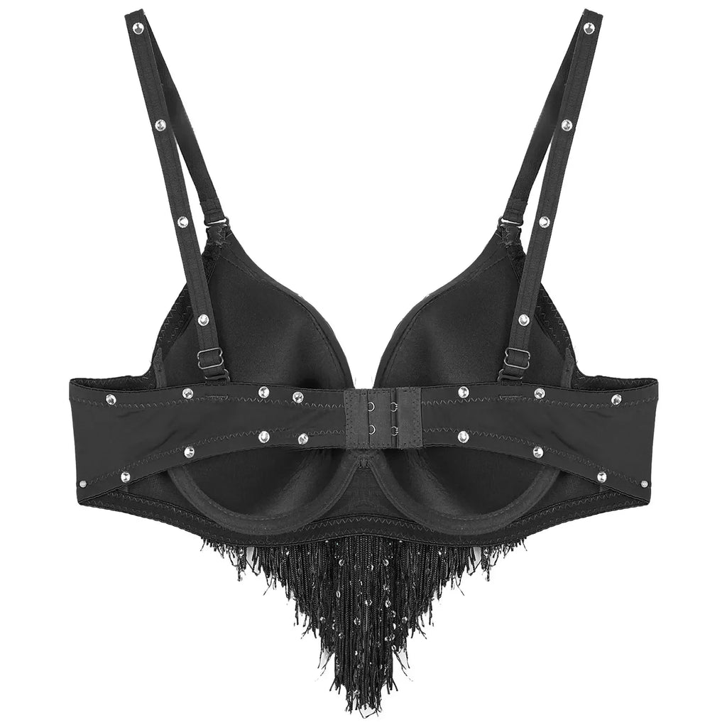 The Stardust Oasis Sirena – Sequined Tassel & Rhinestone Push-Up Belly Dance Bra Top