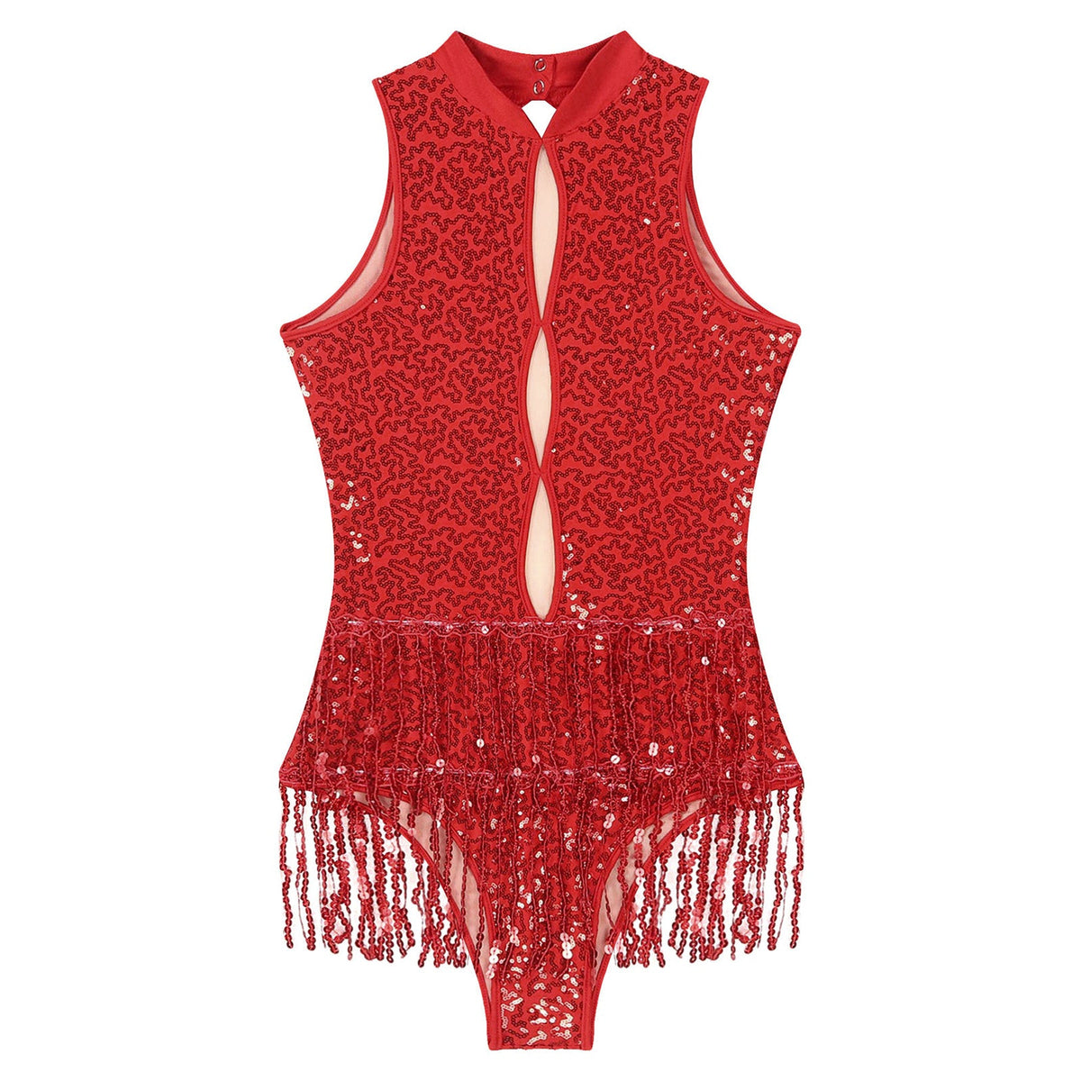 Glitter Sequin Fringe Latin Dance Leotard & Backless Performance Bodysuit