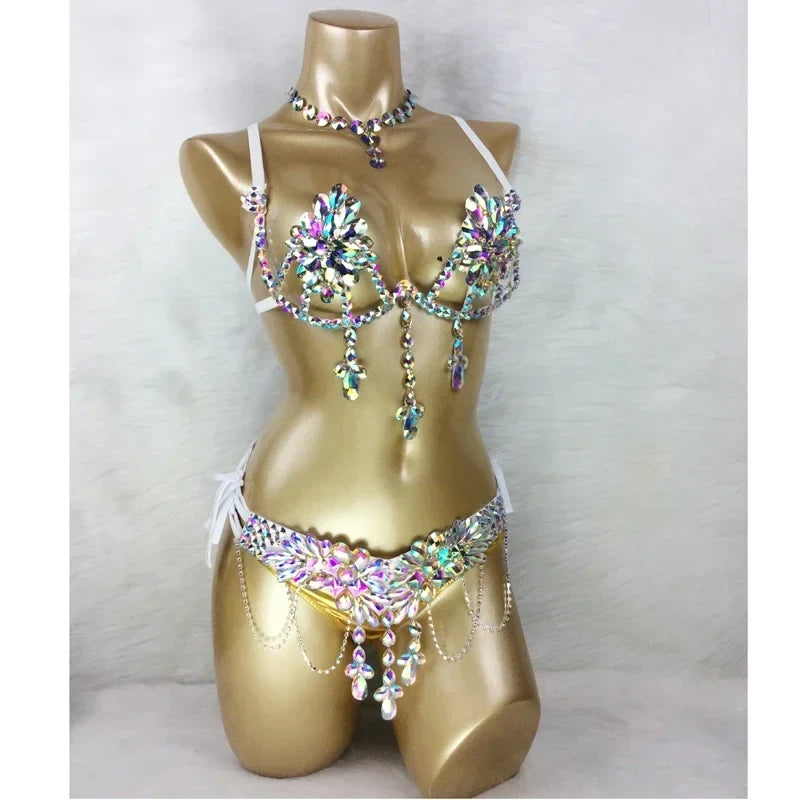 Dazzling Samba Carnival Rhinestone Bikini Set & Belly Dance Stage Costume